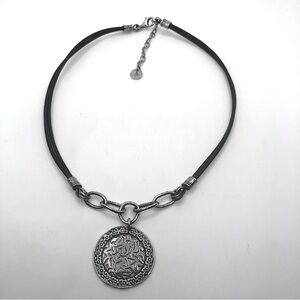 Silpada Sterling Leather Sunburst Necklace N1711 16” + 2” Extender 1.2” Pendant